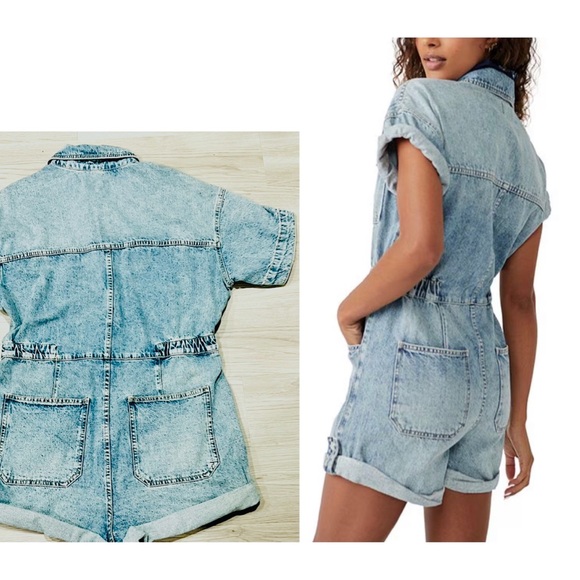 We the Free, XL, Denim Romper, Shirttails, Free People, Light Marrakesh, NWT! - Picture 5 of 14